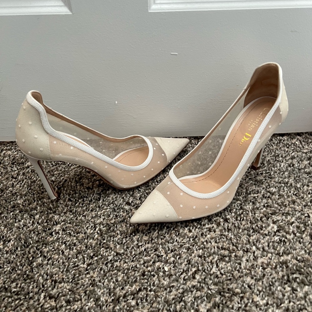 CHRISTIAN DIOR PUMPS white polka dot